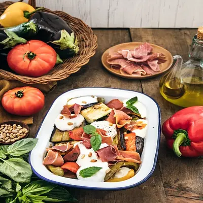 légumes du soleil burrata et jambon cru