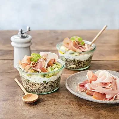 Salade quinoa avocat jambon cru