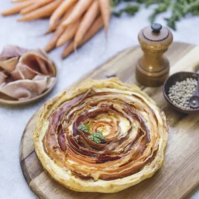Tarte tourbillon carottes jambon cru
